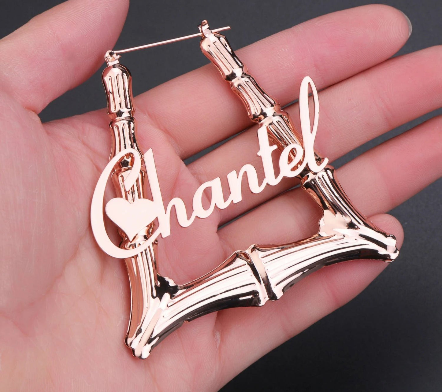18k Gold Bamboo Custom name hoop earrings, Big Statement Bamboo name earrings