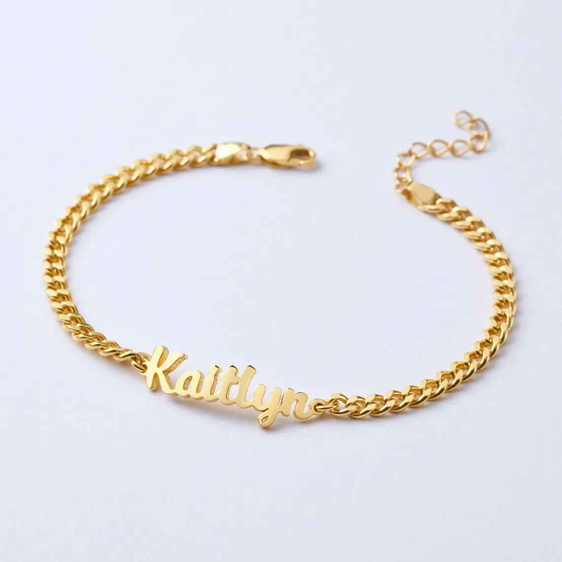 18k gold Name Bracelet , Gold Name Bracelet , Curb chain bracelet , Personalized Jewelry
