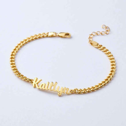 18k gold Name Bracelet , Gold Name Bracelet , Curb chain bracelet , Personalized Jewelry
