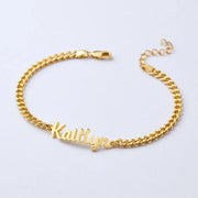 18k gold Name Bracelet , Gold Name Bracelet , Curb chain bracelet , Personalized Jewelry