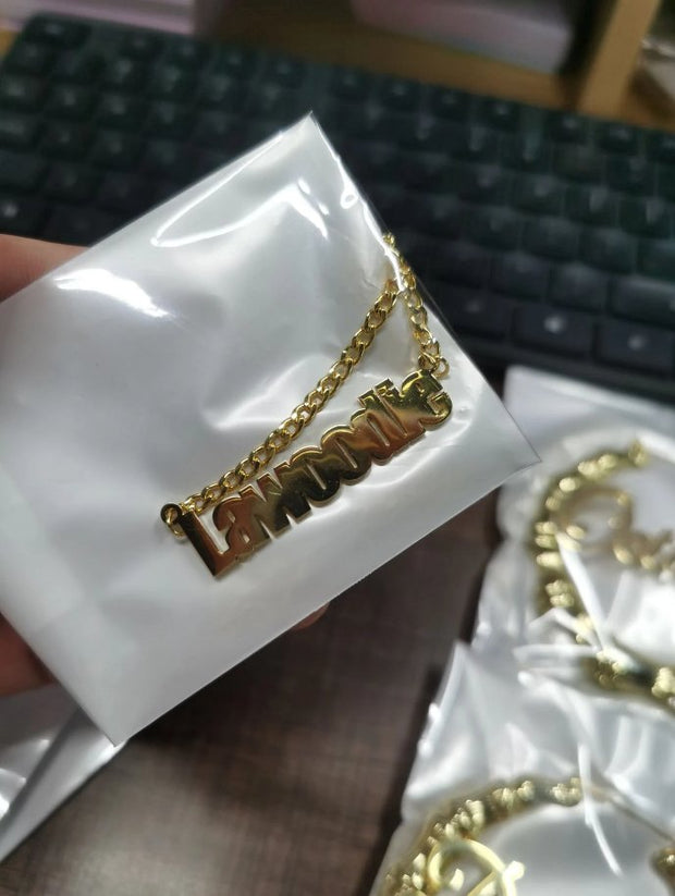 18k Name Necklace, Cuban Chain Name Necklace , Dainty 18k Name Necklace3mm - KN Gifts