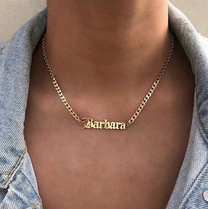 18k Name Necklace - Dainty 3mm Cuban Chain Name Necklace