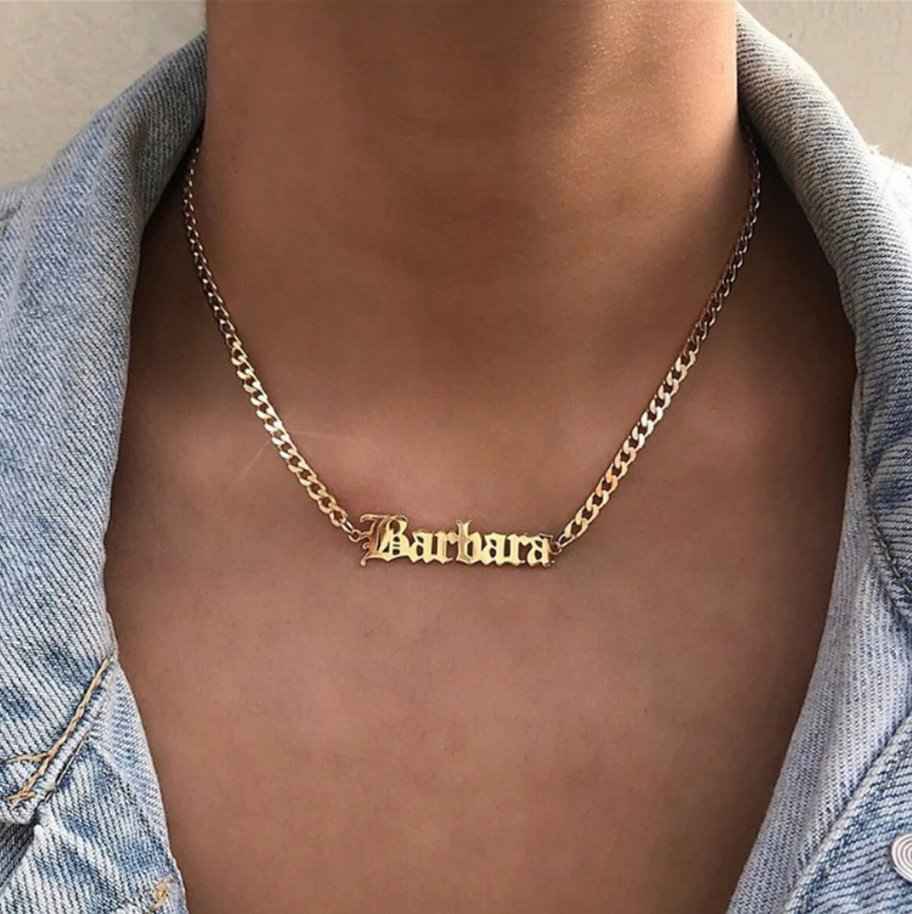 18k Name Necklace - Dainty 3mm Cuban Chain Name Necklace