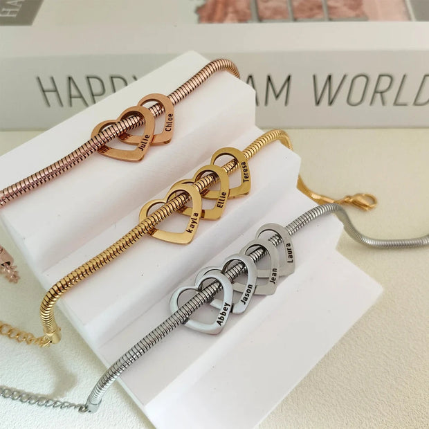 Custom Heart Bracelet – Engraved Name Gift for Her