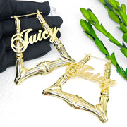18k Gold Bamboo Custom name hoop earrings, Big Statement Bamboo name earrings