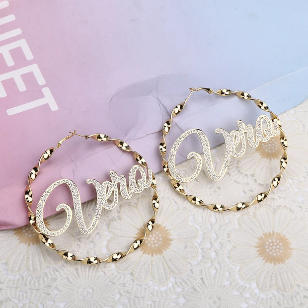Custom Hoop Earrings ,Bling Name Earring ,Name Hoop Earrings , Big Hoop Earring