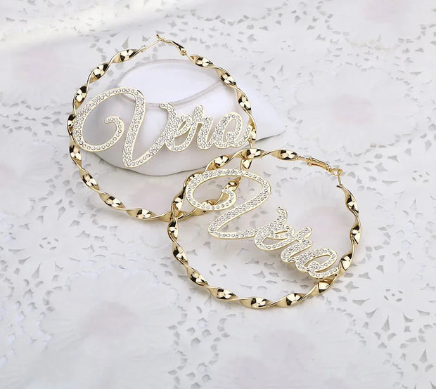 Custom Hoop Earrings ,Bling Name Earring ,Name Hoop Earrings , Big Hoop Earring