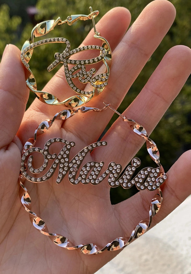 Custom Hoop Earrings ,Bling Name Earring ,Name Hoop Earrings , Big Hoop Earring