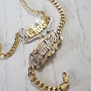 Double Name Bracelet, Nameplate Bracelet ,Customized Two Tone Bracelet