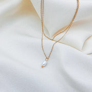 Tiny Freshwater Pearl Necklace, Double Layer Pearl Necklace, Gold Pearl Drop Necklace