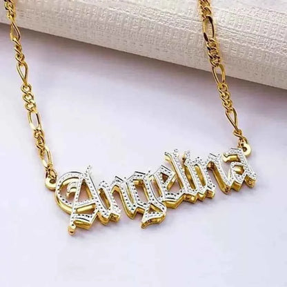 Double Layer Heart Name Necklace - Unisex Personalized Jewelry