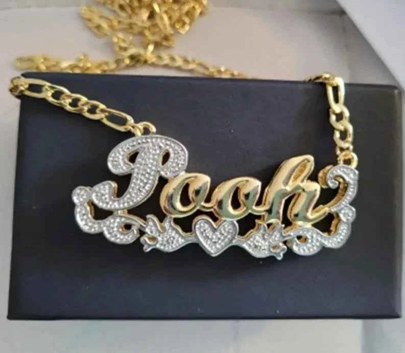 Double Layer Heart Name Necklace - Unisex Personalized Jewelry