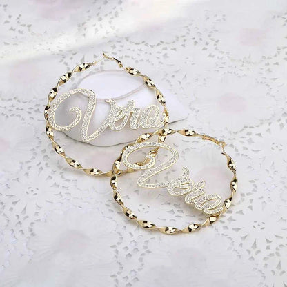Custom Hoop Earrings ,Bling Name Earring ,Name Hoop Earrings , Big Hoop Earring