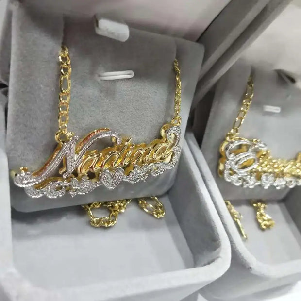 Double Layer Under Heart Name Necklace Pendant Customized Jewelry 