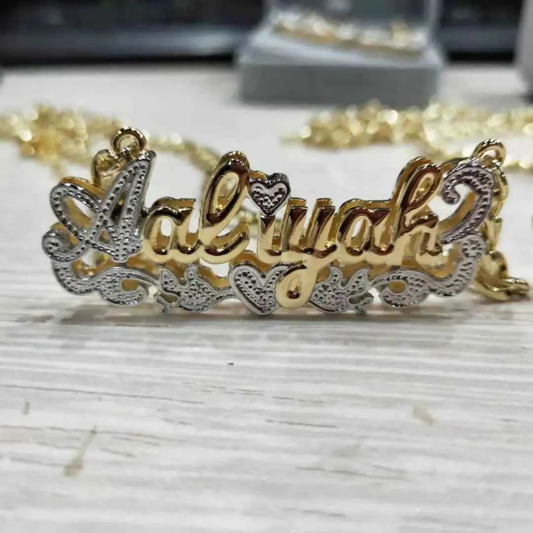 Double Layer Heart Name Necklace - Unisex Personalized Jewelry