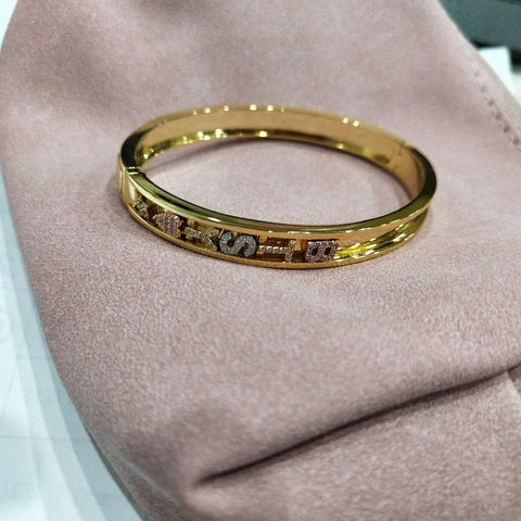 Custom Name Bangle – Personalized Gold Bracelet with Zirconia Charms
