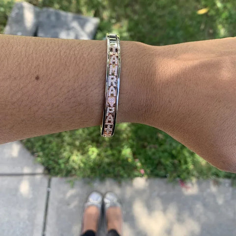 Custom Name Bangle – Personalized Gold Bracelet with Zirconia Charms