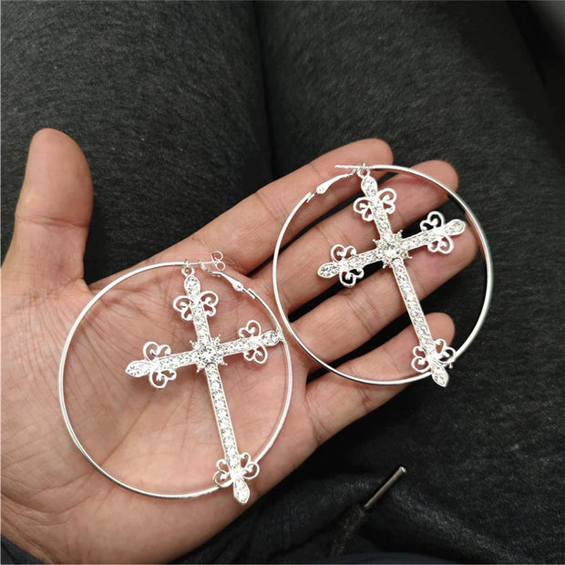 Hoop Cross Earrings