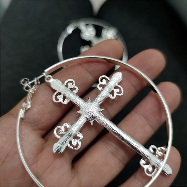 Hoop Cross Earrings