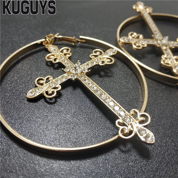 Hoop Cross Earrings