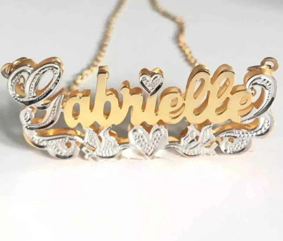 Double Layer Heart Name Necklace - Unisex Personalized Jewelry