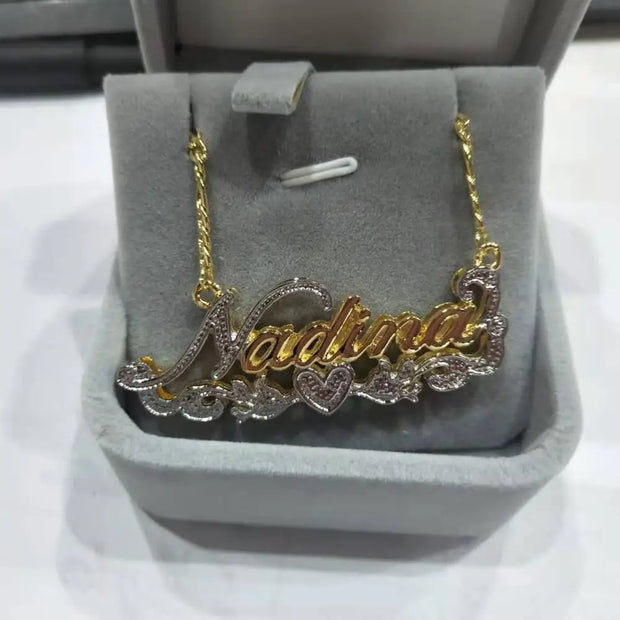 Double Layer Under Heart Name Necklace Pendant Customized Jewelry 