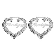 18k Gold Heart Bamboo Name Earrings , Custom Hoop Earrings