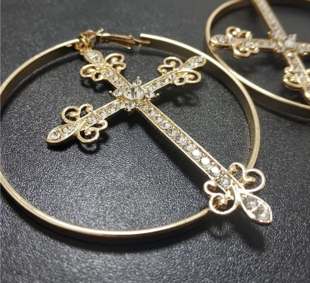 Hoop Cross Earrings