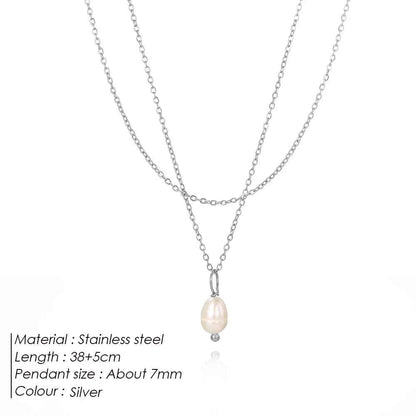 Tiny Freshwater Pearl Necklace, Double Layer Pearl Necklace, Gold Pearl Drop Necklace