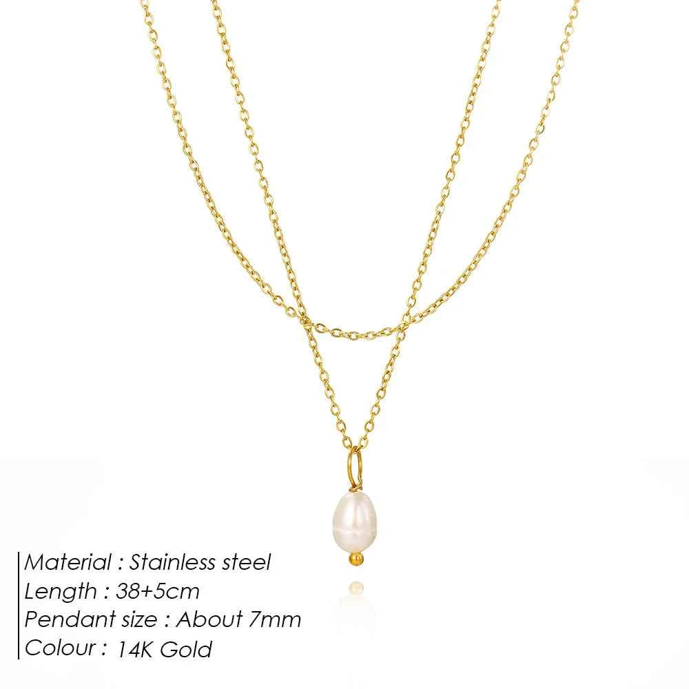 Tiny Freshwater Pearl Necklace, Double Layer Pearl Necklace, Gold Pearl Drop Necklace