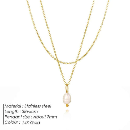 Tiny Freshwater Pearl Necklace, Double Layer Pearl Necklace, Gold Pearl Drop Necklace