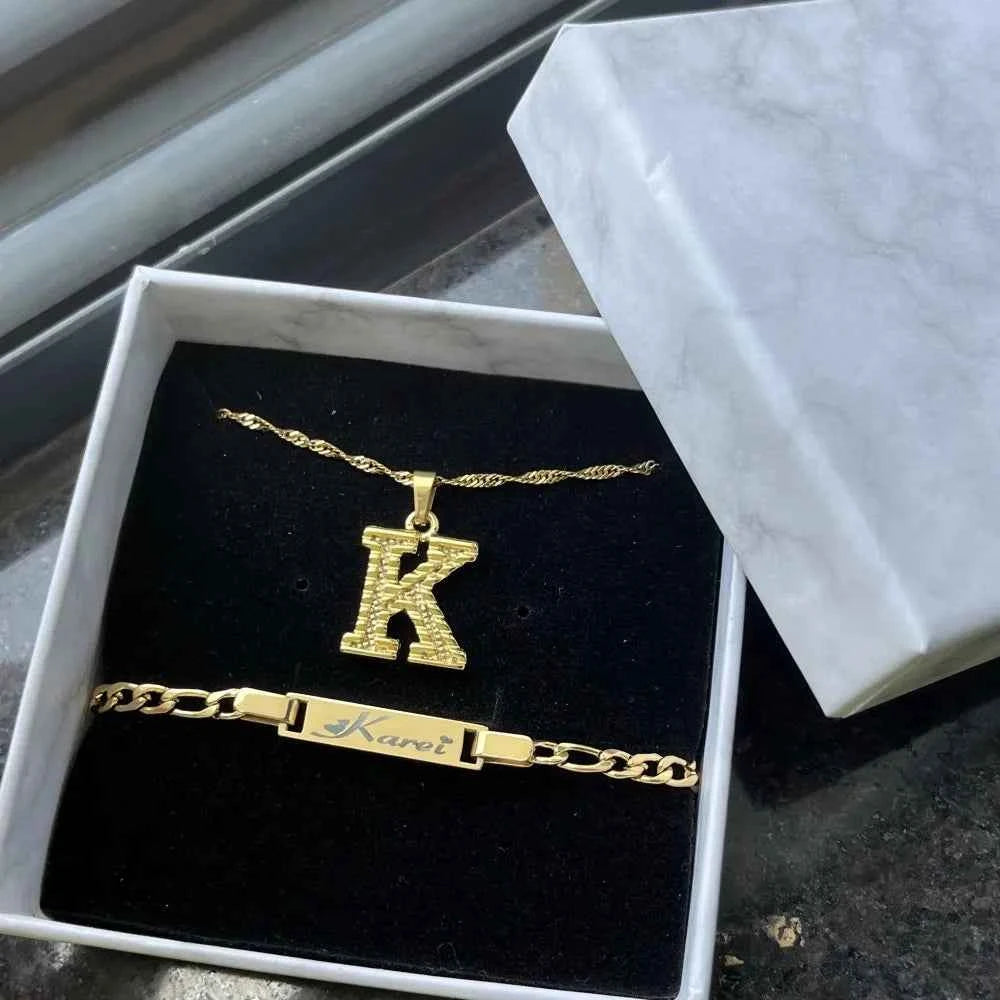 Personalized Kids, Baby Jewelry Set, Name Bracelet, Initial Necklace