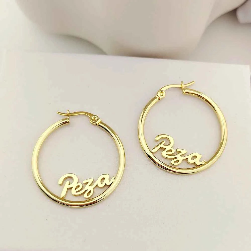 Custom Name Hoop Earrings in Gold & Silver - Personalized Name Earrings