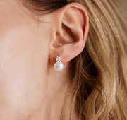 Sterling Silver Pearl Stud Earrings, Dainty CZ Diamond Earrings,Bridal Earrings
