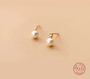 Sterling Silver Pearl Stud Earrings, Dainty CZ Diamond Earrings,Bridal Earrings
