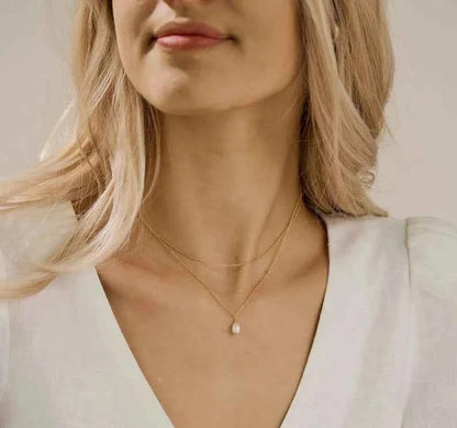 Tiny Freshwater Pearl Necklace, Double Layer Pearl Necklace, Gold Pearl Drop Necklace