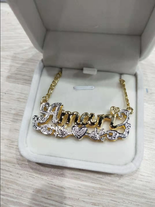 Double Layer Under Heart Name Necklace Pendant Customized Jewelry 