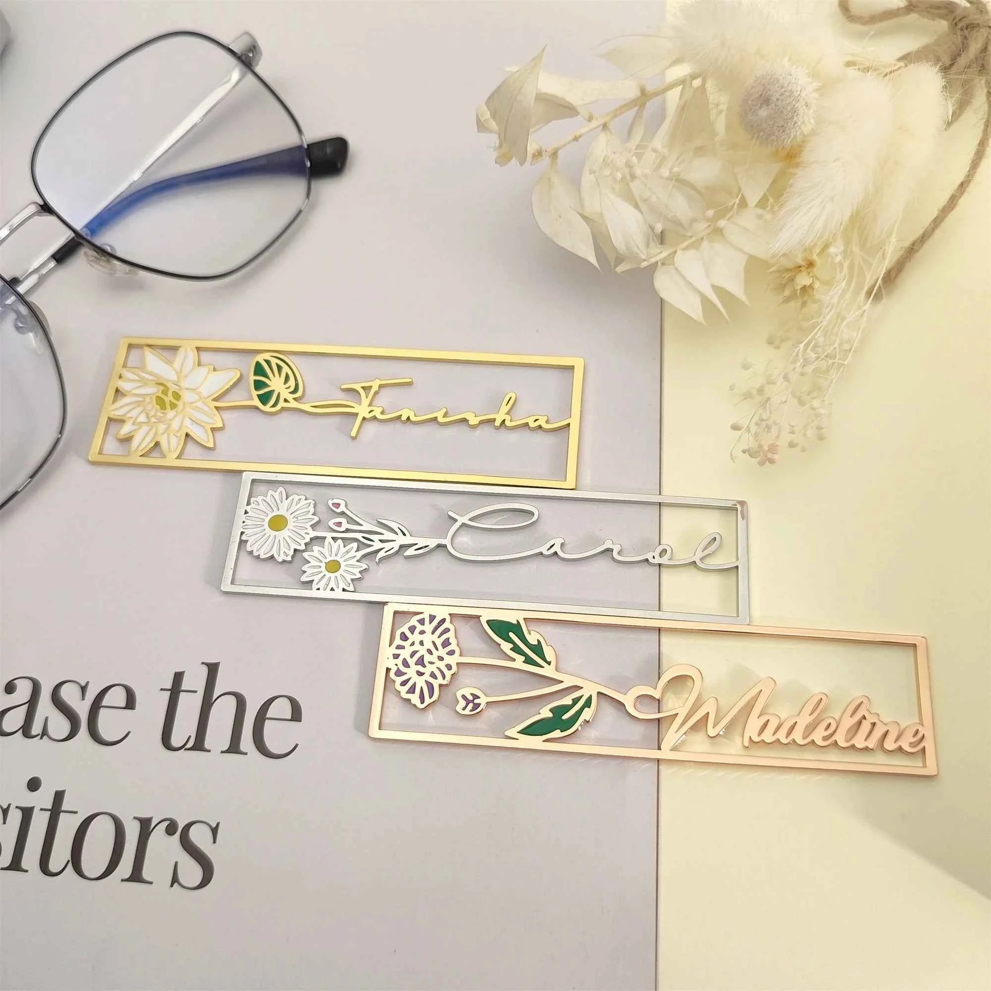 Colorful Custom Birthday Flower Bookmark - Personalized Name Bookmark Gift
