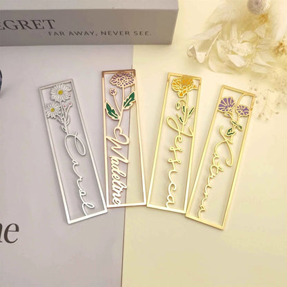 Colorful Custom Birthday Flower Bookmark - Personalized Name Bookmark Gift