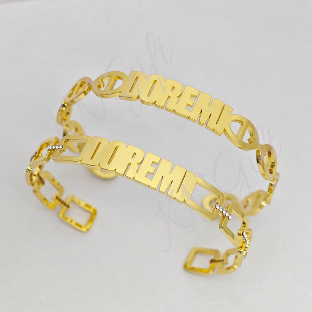 Cuff Bangle Gold Name Bangle, Personalized Bangle - KN Gifts