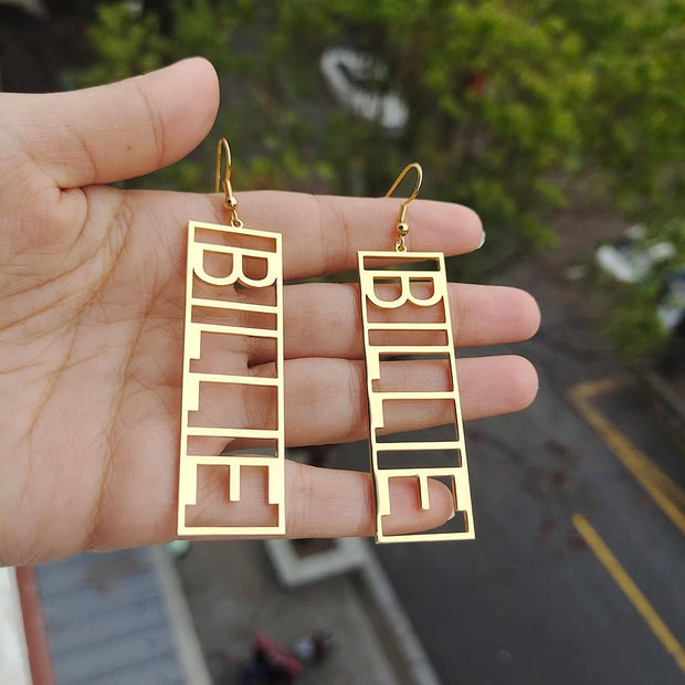 Custom Big Name Earrings Rectangular Earrings - KN Gifts