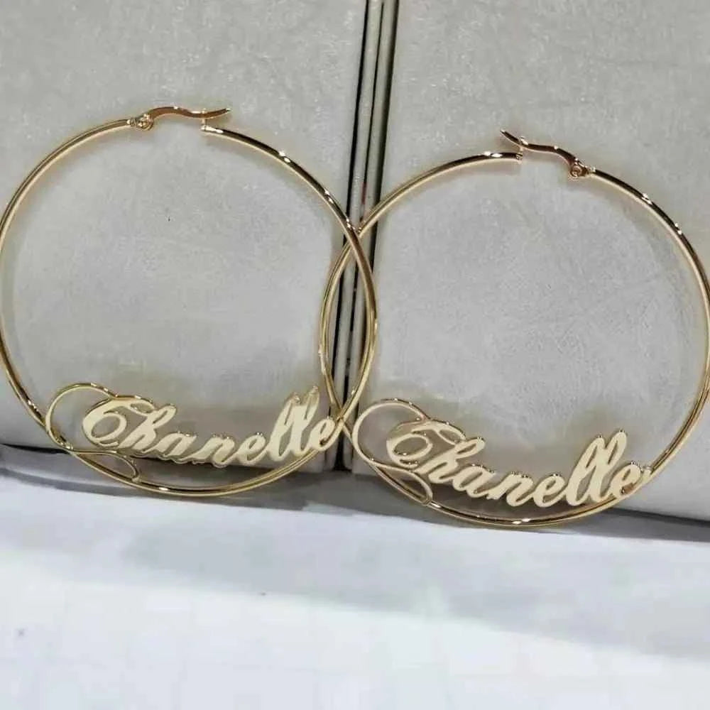 Custom Name Hoop Earrings - J-Lo Inspired Style