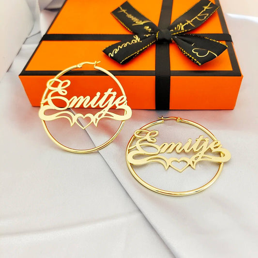 Custom Hoop Name heart Earrings J - Lo Inspired Name Hoops - KN Gifts
