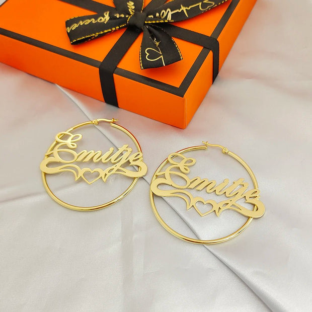 Custom Hoop Name heart Earrings J - Lo Inspired Name Hoops - KN Gifts