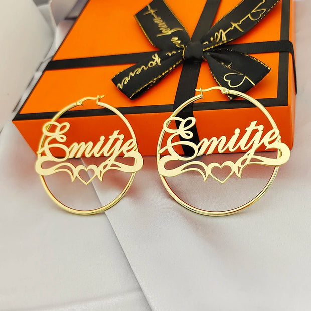 Custom Hoop Name heart Earrings J - Lo Inspired Name Hoops - KN Gifts