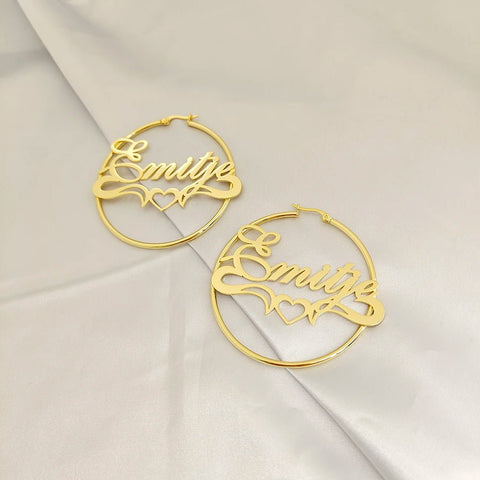 Custom Hoop Name heart Earrings J - Lo Inspired Name Hoops - KN Gifts