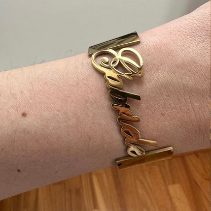 Custom Name Bangle, Name Cuff Bangle, Gold Name Bangle - KNGifts