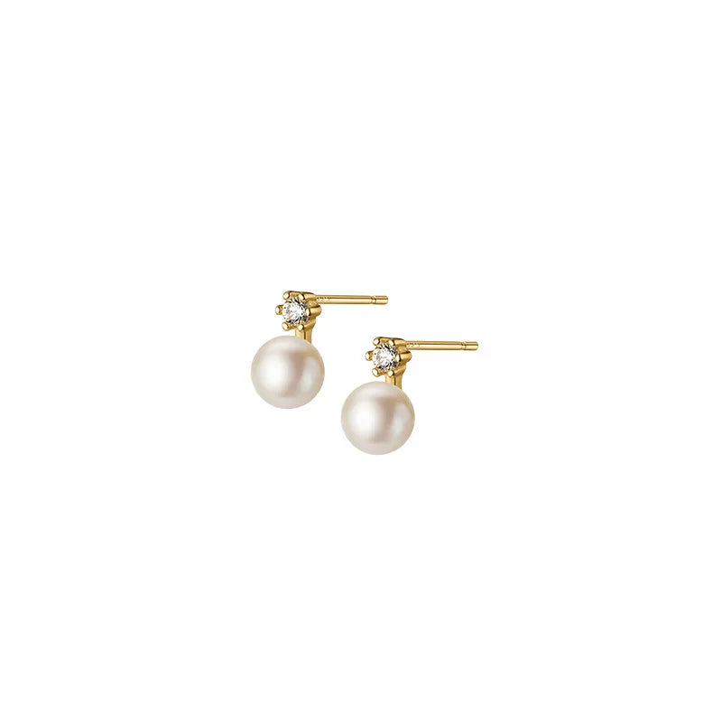 Sterling Silver Pearl Stud Earrings, Dainty CZ Diamond Earrings,Bridal Earrings - KNGifts