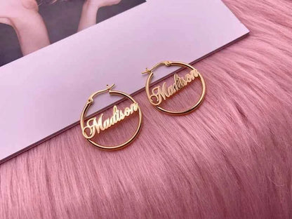 Custom Name Hoop Earrings in Gold & Silver - Personalized Name Earrings