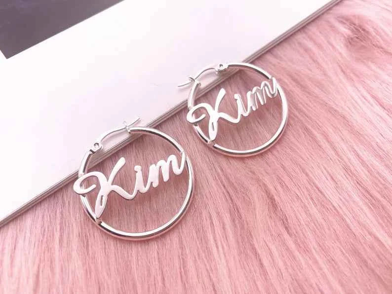 Custom Name Hoop Earrings in Gold & Silver - Personalized Name Earrings